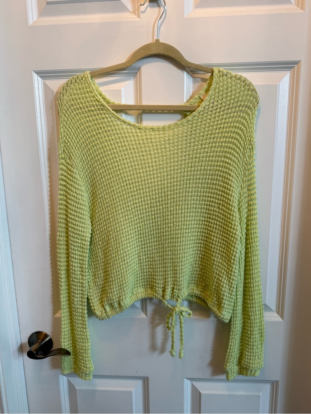 Elan Lime Green Waffle Knit Scoop Neck Sweater